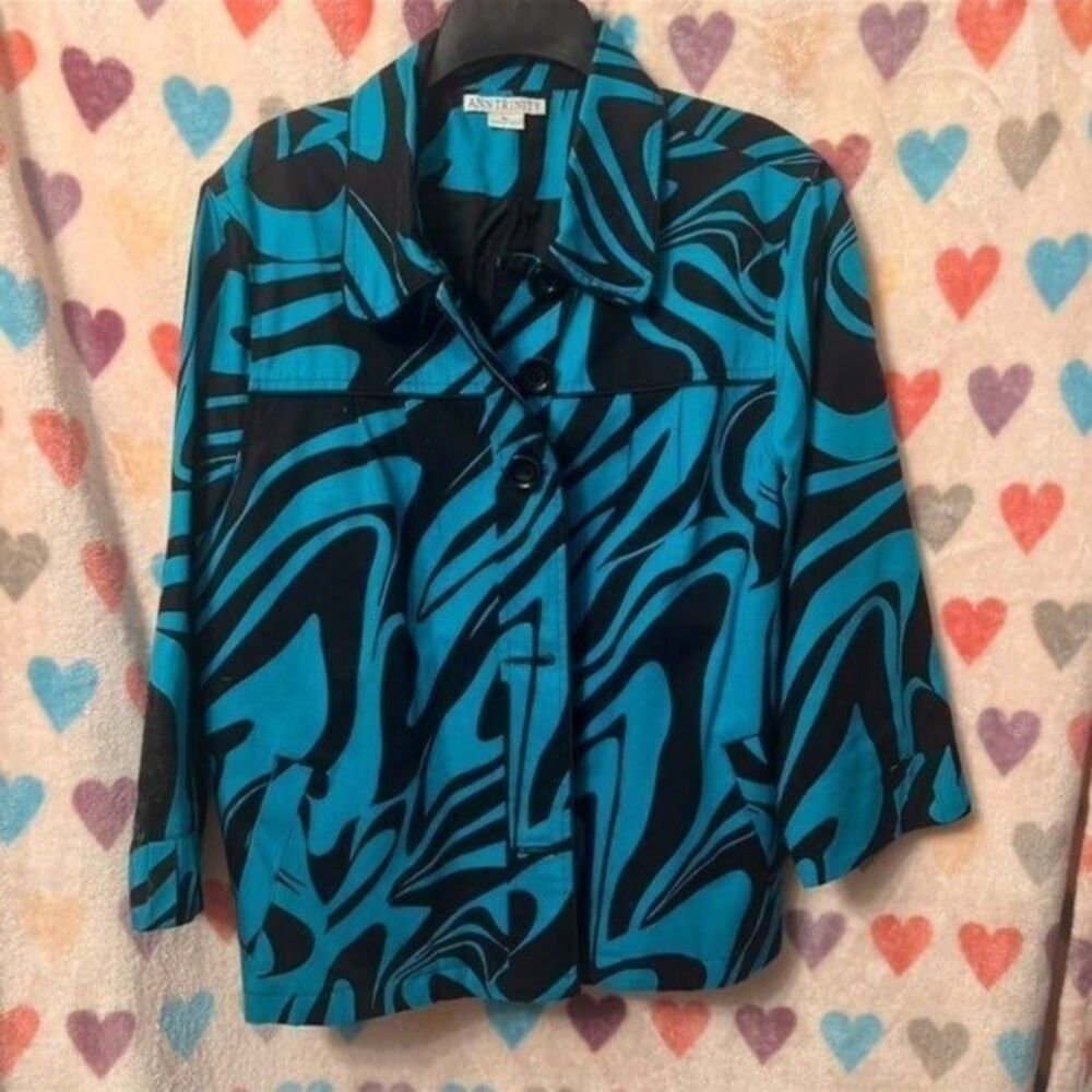 Vintage Graphic Funky Blazer Teal Black XL Swirly